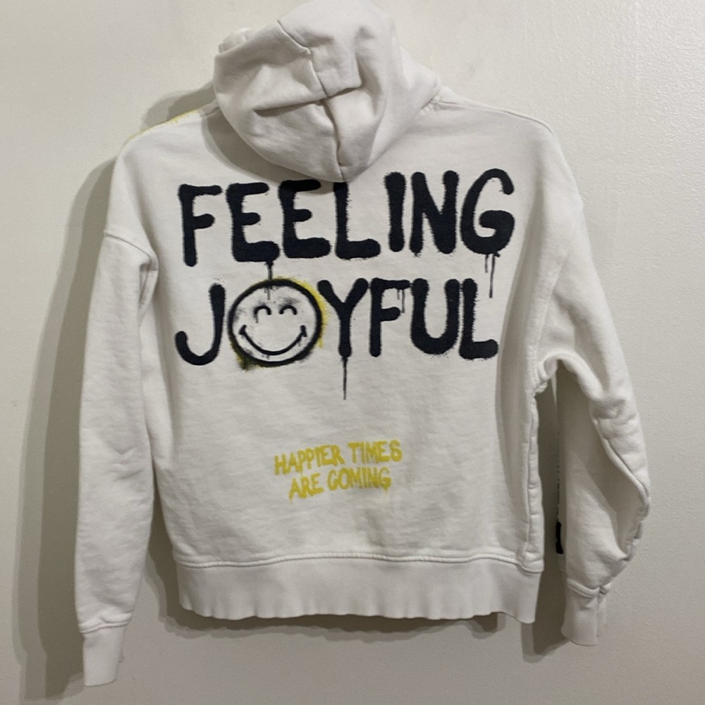 ZARA SMILEY WORLD Girls Hoodie Sweatshirt 13/14 Cream Graphics Collab  Kids - Picture 2 of 12